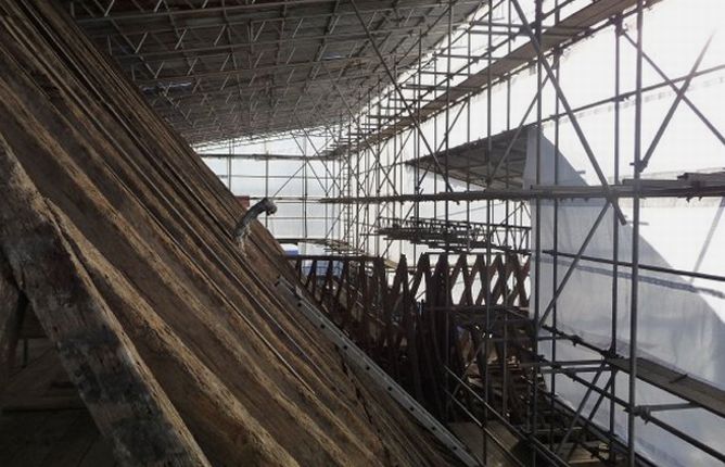 Scaffolding above roof